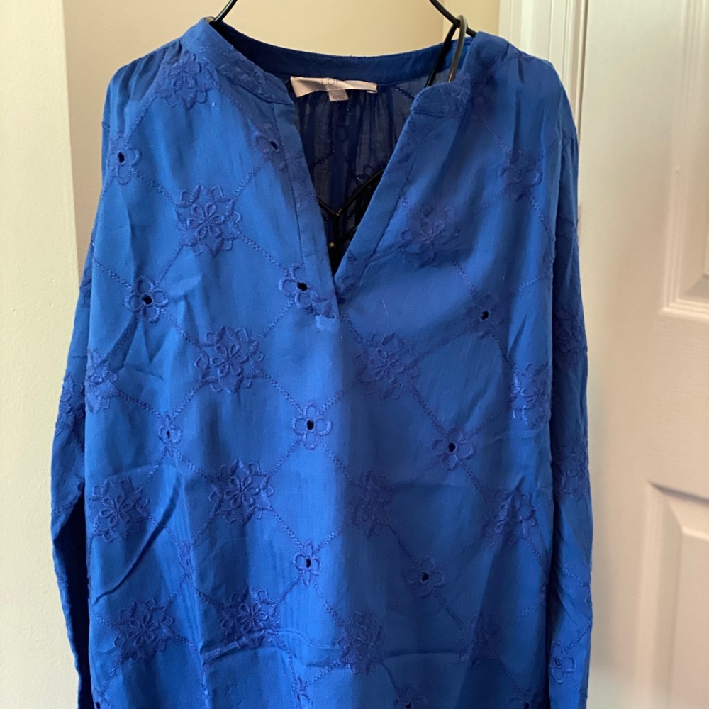 Loft Royal Blue Eyelet Shirt Size XS